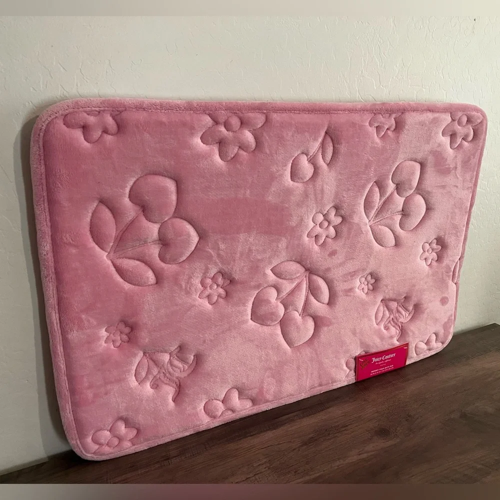 Juicy Couture Cherry Hearts Pink Floral Print Embossed Memory Foam Bath Mat